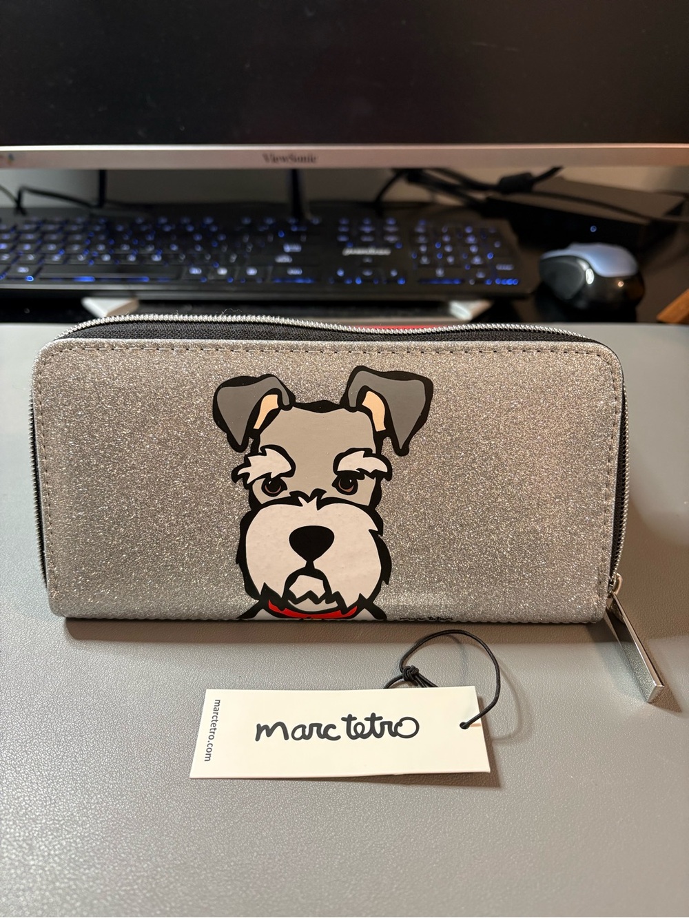 Marc Tetro Glitter Schnauzer Zip Wallet - Silver